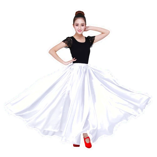SNOWAQUA Women Satin Full Circle Ankle Length Swing Long Skirt Maxi Shiny Skirt for Party Cosplay Belly Dance Performance Costume