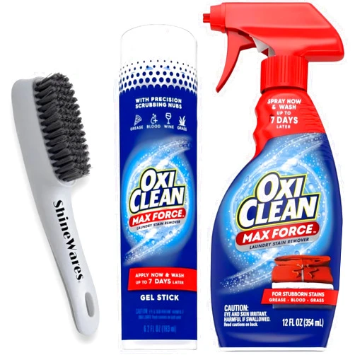 ShineWares Oxi Clean Max Force Bundle - Gel Stick Stain Remover 6.2oz & Stain Remover Spray 12oz - Bundled with Laundry Stain Remover Brush (Compatible with OxiClean) Stain Remover Kit