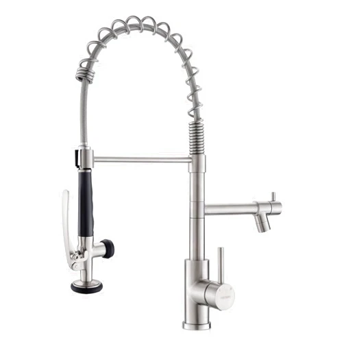 WEWE Kitchen Faucet with Pull Down Sprayer, Kitchen Sink Faucet with Pot Filler Single Handle Commercial High Arc Stainless Steel Brushed Nickel for Bar Laundry RV Utility Sink