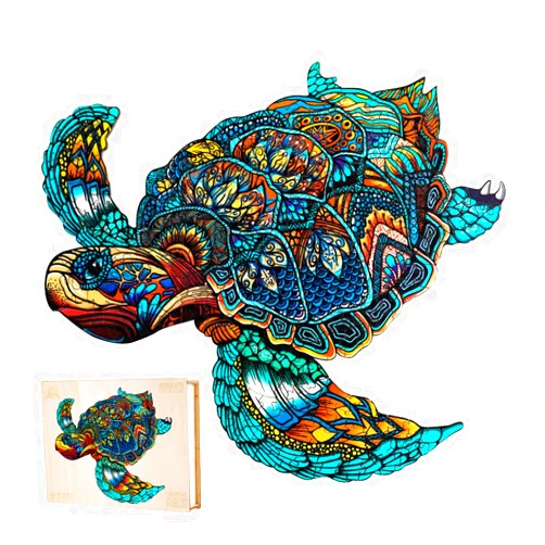 Jigfoxy Wooden Puzzles for Adults, Sea Turtle Wooden Jigsaw Puzzles for Adults Kids, Unique Animal Shape Wood Cut Puzzles for Friend Family Turtle Lover (S-9.1 * 7.7in-100pcs)