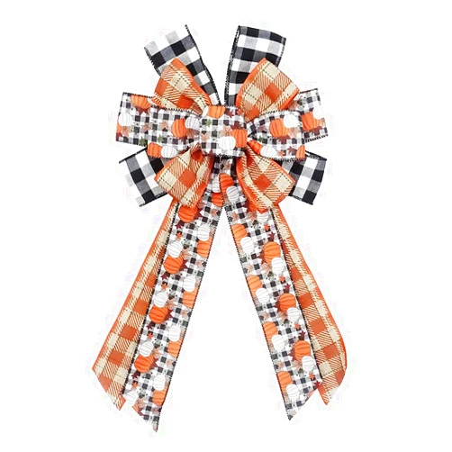 Hying Large Fall Bows for Wreaths, Thanksgiving Pumpkins Wreath Bows - White, Black Buffalo Plaid, Orange Burlap - Autumn Tree Toppers for Front Door, Wall, Party Decoration Supplies