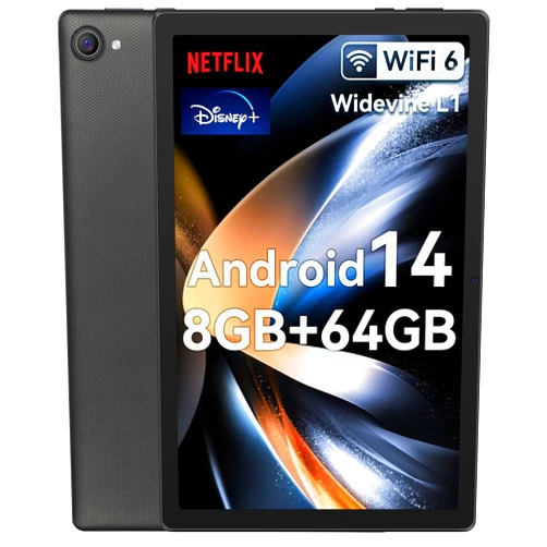 HiGrace Tablet 10 inch, Android 14 Tablet Octa-Core Processor with 64GB Storage, Dual 5MP+8MP Camera, WiFi 6, Bluetooth, TF 1TB, Long Battery Life, Performance Tablet (Black)