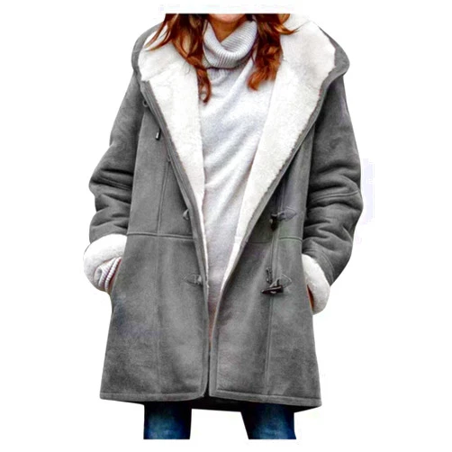 AI'MOURI Windproof Sherpa Lined Outerwear for Women Winter Fleece Hooded Overcoat with Pockets Warm and Thicken Parka Jacket