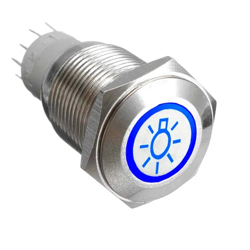 ESUPPORT 12V Car Vehicle Blue LED Light Headlight Push Button Metal Toggle Switch 16mm