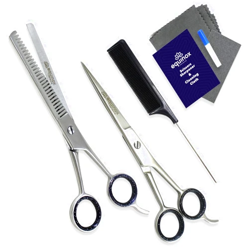Equinox International Equinox Professional Hair Cutting Scissors Set - Blending Shear Set - includes Rat Tail Comb - 6.5” Overall Length - Barber Scissors Kit for Men and Women - Salon Haircutting Tools