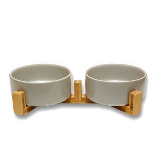 RTWAW Elevated Dog Bowls and Cat Bowls Set to Minimize Neck Stress and Prevent Chin Irritations (Grey, 1.7 Cups)