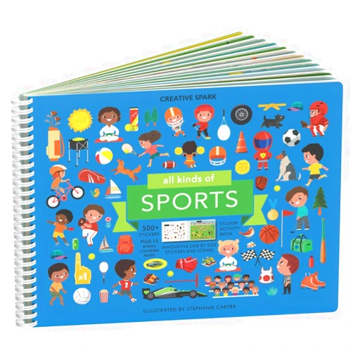 CUPKIN Sticker Book for Kids 2-4, 500+ Kids Stickers, All Kinds of Sports by Cupkin, 12 Coloring Pages 12 Side by Side Scenes Fun Toddler Travel Activity Coloring and Sticker Books for Ages 4-8 + 8-10