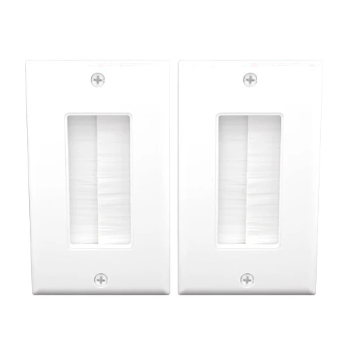VCE Brush Wall Plate Cable Pass Through, Single Gang Decorator Wall Cover for Low Voltage Cables, In-Wall Cable Management for Wall Mount TV, White (2-Pack)