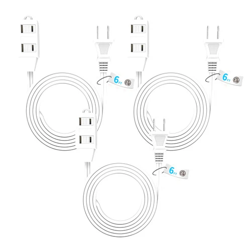 Tiffcofio Indoor Extension Cord, 2 Prong 6 Feet Extension Cord, 3 Polarized Outlets with Safety Slide Windows,13A/1625W, 16 AWG, 3 Packs