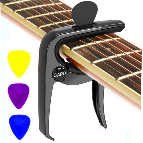 Dulphee Guitar Capo, Capo for Acoustic Guitar and Electric Guitars, 3in1 Clamp with Picks Holder & Picks for Ukulele, Mandolin, Banjo, Guitar Accessories by Dulphee