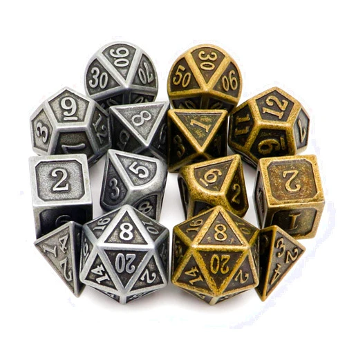 Haxtec Pirate Metal DND Dice Set D&D Dungeons and Dragons TTRPG Games (2 Pack-Antique Iron & Antique Bronze)