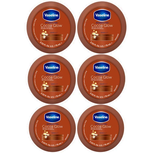 Vaseline Cocoa Glow Body Cream 6-Pack – Pure Cocoa Butter 48H Moisturizing Cream for Dry Skin, Travel-Size, 2.53 Fl Oz Ea