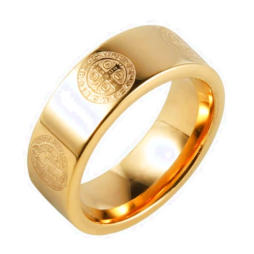 HZMAN 8mm St Benedict Exorcism Ring for Men Stainless Steel Retro Catholic Roman Exorcism Cross Protection Ring Jewelry Gift