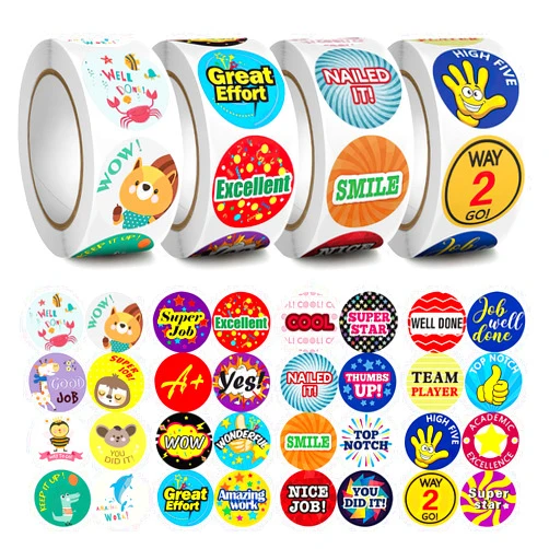 YIMIDM Teacher Stickers, 2000Pcs Reward Stickers for Kids, Stickers for Kids, Stickers for Teachers Elementary, 32 Different Shapes 4 Rolls, Motivational Stickers for Kids