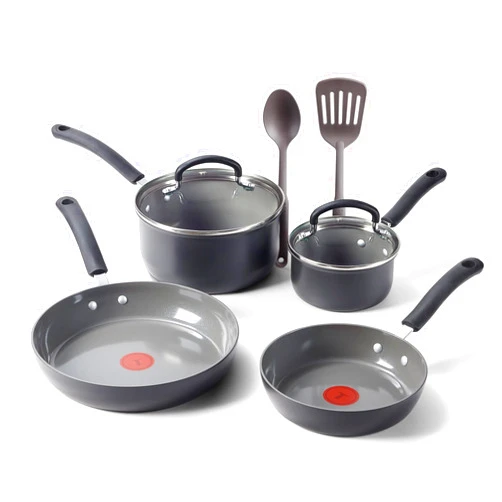 T-Fal Ultimate Hard Anodized Ceramic Nonstick 8 Piece Cookware Set, Oven Safe Up to 400°F, Dishwasher Safe, Pots and Pans Set, Includes Frying Pans, Saucepan, Cooking Utensils, Stone