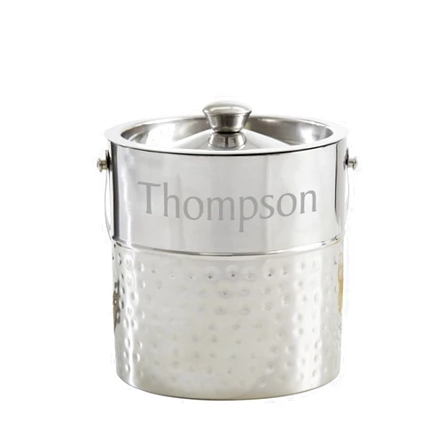 Personalization Universe Personalized Hampton Collection Ice Bucket with Lid – Hand-Hammered Stainless Steel, Double-Walled Insulation – Ideal Wedding or Housewarming Gift