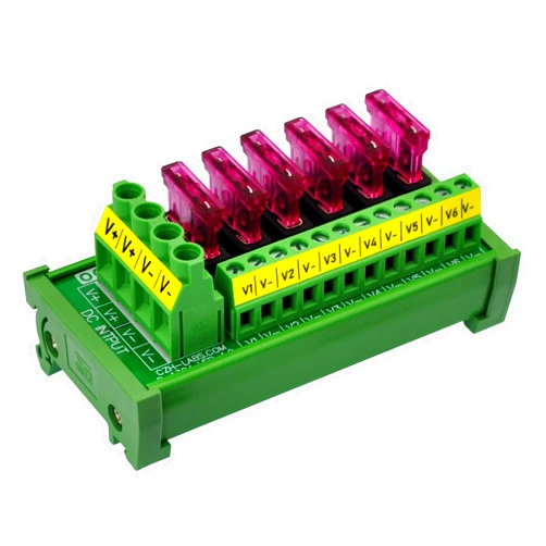 OONO DC Power Fuse Distribution Strip Module (6 Position, DIN Rail Mount)