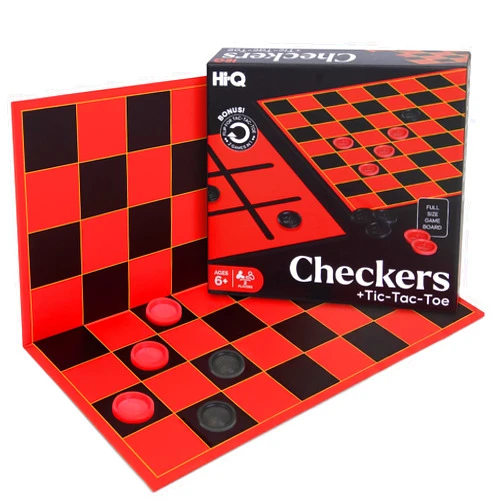 Point Games HI-Q Checkers & Tic-Tac-Toe Board Game Set – Classic Strategy for Kids & Family – Features Interlocking Stacking Pieces & Folding Board – Ages 6+