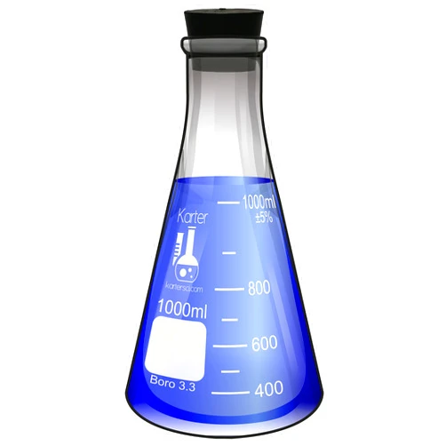 Karter Scientific 1000ml Narrow Mouth Erlenmeyer Flask with Rubber Stopper, 3.3 Borosilicate Glass, Karter Scientific (Single)