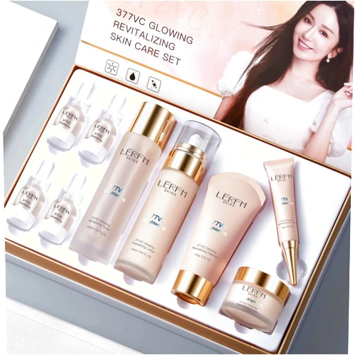 AESTHTANY LERFM Moisturizing Brightening Aloe Face Skin Care Set Hyaluronic Serum Skin Care Set | Radiant, Youthful Skin Alcohol-Free Hypoallergenic Cleanse, Recondition and Puri (377- Nine piece set)
