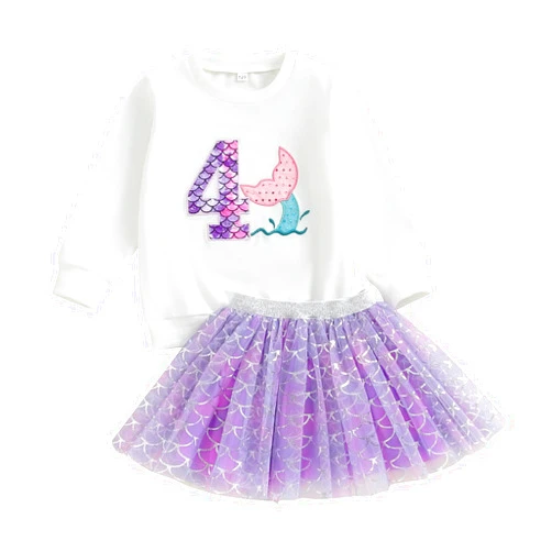 Lamuusaa Toddler Baby Girl Birthday Outfit 1st Romper 2nd/3rd/4th/5th/6th Sweatshirt Mermaid Tutu Skirts Cake Smash Outfit