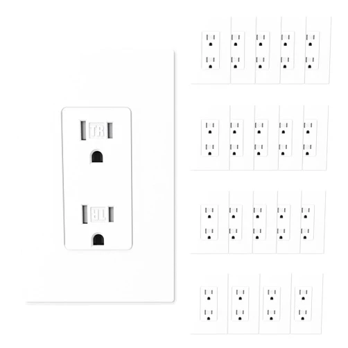 ELEGRP Matte White Decorator Wall Receptacle Outlets, Tamper Resistant 15 Amp Standard Electrical Wall Outlet, Residential Grade, Self-grounding, 125V, Mid Size Wall Plate Included, UL Listed, 20 Pack