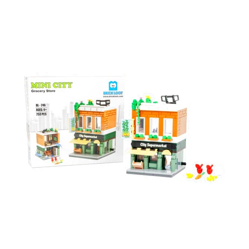 Brick Loot Exclusive Mini City Grocery Store Custom Designed 253 pcs Model Compatible with Major Block Brands Fun and Creative Boys and Girls Building Set