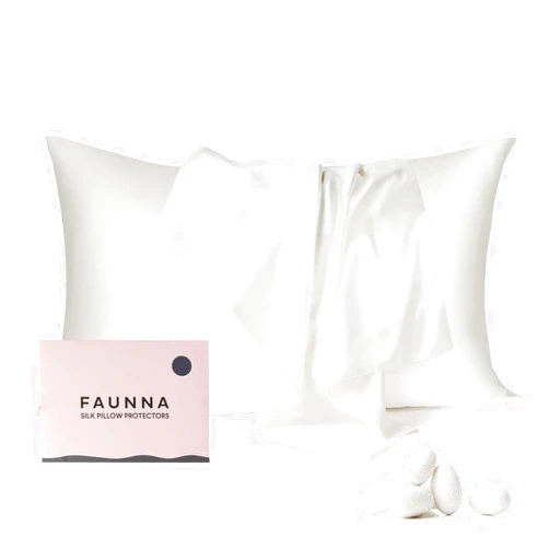 FAUNNA 100% Pure Mulberry Silk Pillow Case,Dual-Sided Top-Grade 6A Mulberry Silk Fibers 22 Momme Silk Pillowcase, Soft & Smooth White Silk Pillow Case for Skin & Hair Health(Standard Size-1 Piece)