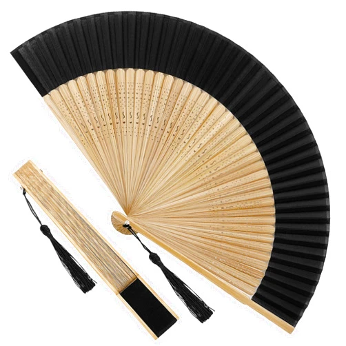 Meisuitd Elegant Black Bamboo Folding Fan Hand Held Fan 8.27