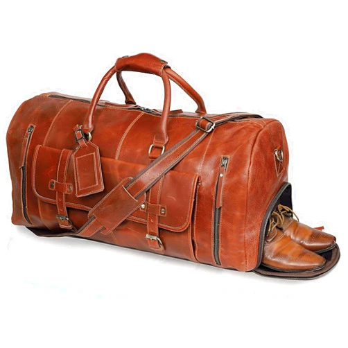 CraftShades 20 Inch Leather Duffel Bag || Duffel bag for Gym, sports, flight cabin bag, Leather Holdall Overnight Weekend || Large luggage bags For Men And Women || Classic Leather Duffel bag
