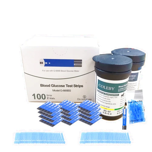 COLEBY Blood Glucose Test Strips Kit，100 Test Strips and 25 Lancets for Diabetes，Diabetic Blood Test Strips