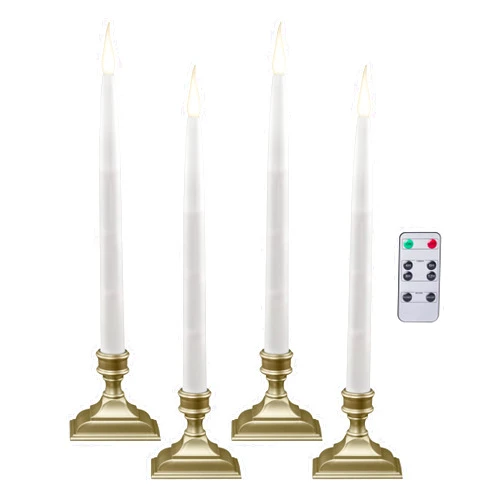 Xodus Innovations FRC1660P-4 12 Inch Battery Operated Remote Controlled White Taper Flameless Candle with Timer and Realistic Flicker Pack of 4