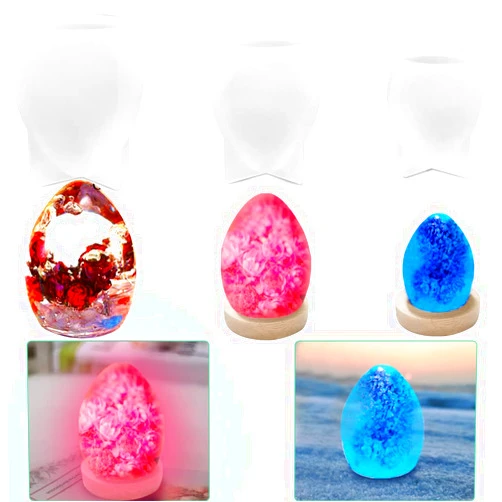 AFUNTA 3 PCS Egg Ball Silicone Molds, AFUNTA 3D Sphere Resin Molds Silicone Easter Epoxy Resin Molds Dragon Egg Casting Molds with Colorful Lamp Holder, for DIY Making, Resin Crafts