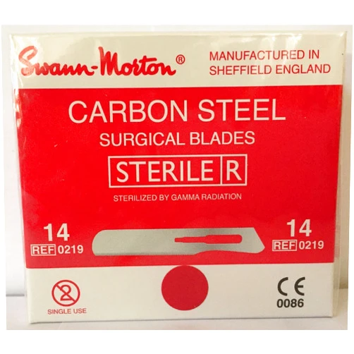 Swann-Morton #14 Sterile Surgical Blades, Carbon Steel [individually packed, box of 100]