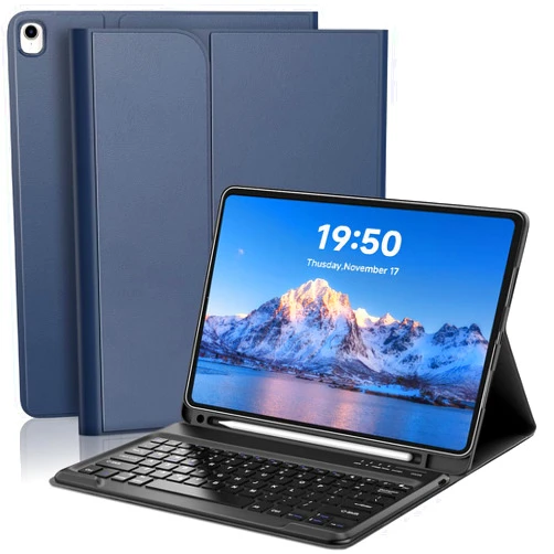YUNPLE for iPad Pro 12.9 inch Detachable Keyboard Case - Rechargeable Smart Folio Cover with Pencil Holder for 1st & 2nd Generation (2015/2017), Wireless Bluetooth Typing for Work and Study, Dark Blue