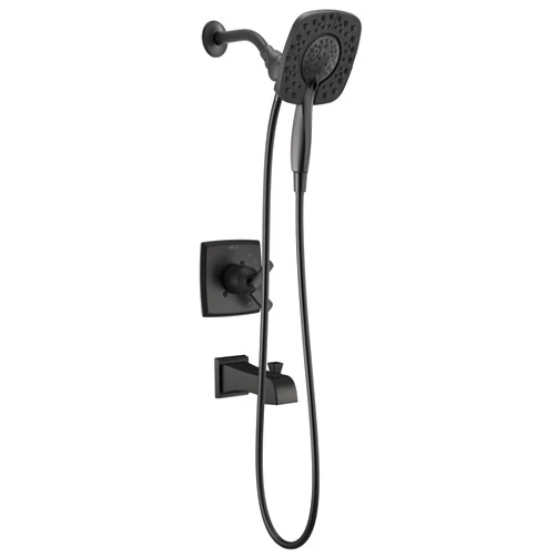 Delta Faucet Ashlyn 17 Series Dual-Function Tub and Shower Trim Kit with 2-Spray Touch-Clean In2ition 2-in-1 Hand Held Shower Head with Hose, Matte Black T17464-BL-I (Valve Not Included)
