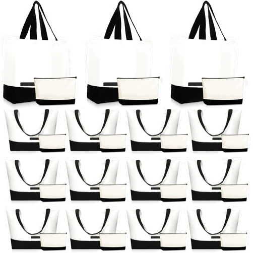 Sanwuta 30 Pcs Canvas Tote Bags Bulk with Zipper Cosmetic Bags 18.5