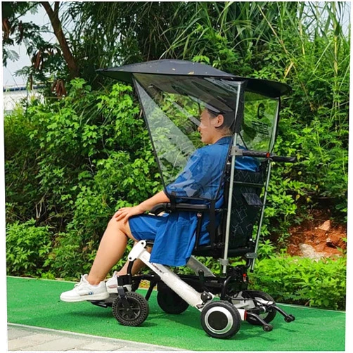Generic Electric Wheelchair Umbrella Canopy, UV Blocking Rainproof Folding Sunshade Canopy,Side Gauze Breathable, Black, Waterproof, Cotton, Wheelchair Accessory(with Handles (Horizontal Style))