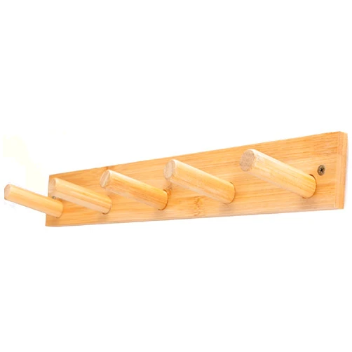 Fujinzhu Wall Mounted Coat Rack, 5-Pegs Bamboo Entryway Hat Rack for Wall, Hooks for Hanging Coats and Jackets, Bathroom Kitchen Towel Rack Wall Hangers for Clothes Towel Hats Jackets