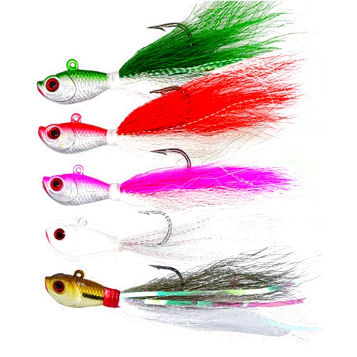 Kmucutie 5 pcs deer tail hair bucktail Jigs saltwater or freshwater bait,for bass flounder fluke striper fishing lure