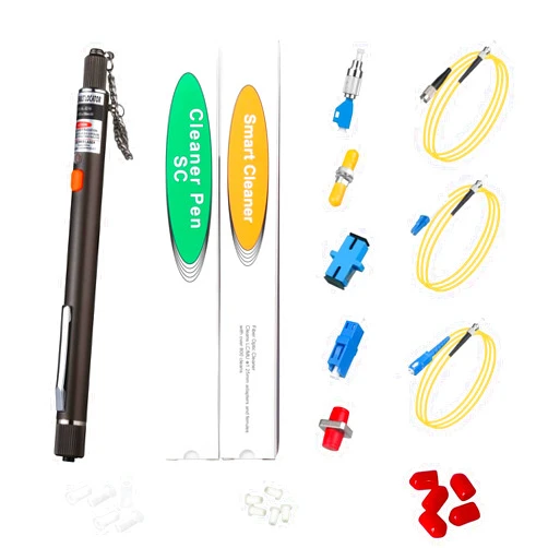 Duogalia Fiber Optic Cable Troubleshoot Kit - 10Km VFL Fiber Optic Visual Fault Locator, SM FC - LC Adapter, 4pcs Couplers(LC/SC/ST/FC), 2 Cleaners, 3 Kind Dust Cap and 3 Short Patch Cords