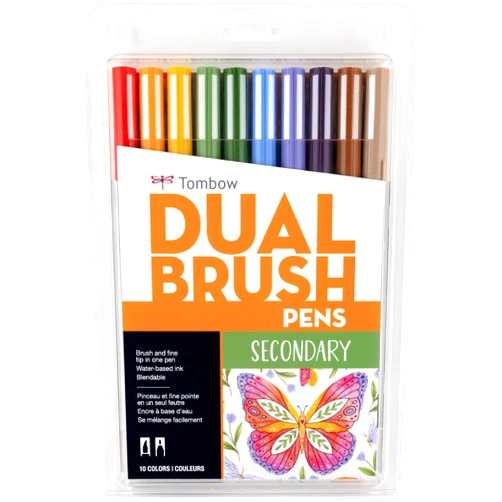 Tombow 56168 Dual Brush Pen Art Markers, Secondary, 10-Pack. Blendable, Brush and Fine Tip Markers