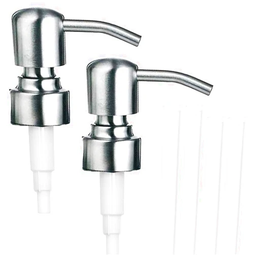 HILLHOME Soap Dispenser Lids Stainless Steel Lotion Dispenser Pumps Head Replacement Spare for Standard 8oz/16oz Boston Round 28/400 Thread Neck Bottles,Perfect for Dish Soap,Conditioner,Shampoo,2 Pack