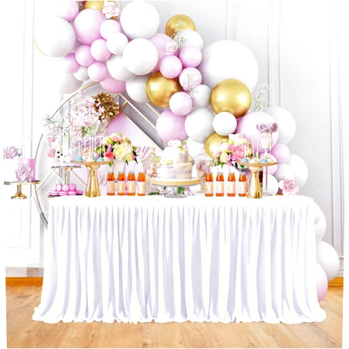Genafy White 11ft Table Skirts for Baby Shower Decorations, Ruffle Table Cloth Skirts for Wedding Bridal Shower Birthday Party Baptism Christening Summer Banquet Rectangle Desk Décor Supplies