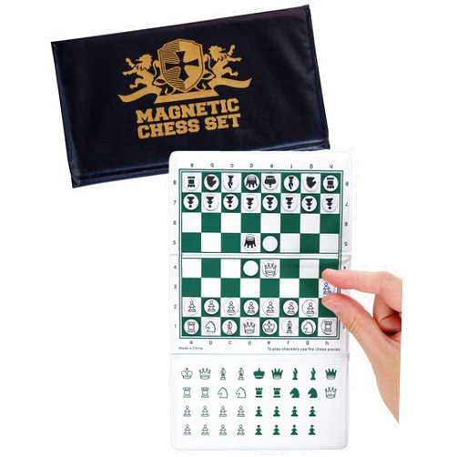 WE Games Mini Magnetic Travel Chess Set – 6-Inch Foldable Board with Durable Vinyl Pieces & Extra Queens– Indoor & Outdoor Magnetic Chess Game - Gold Logo