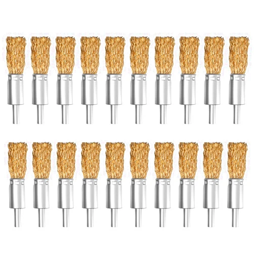 ATOPLEE 20pcs Brass Coated Wire Brush Wheel & Cup Brush Set with 1/4 Inch Round Shank,Diameter 5/8‘’（16mm) Crimped Wire Brush Wheel for Rust Removal, Corrosion and Scrub Surfaces,for Drill Attachment