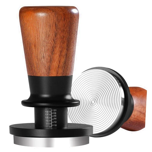 PUSEE 58mm Espresso Tamper, Calibrated Tamper with 30lbs Double Spring Loaded Tamper Walnut Wood Coffee Tamper for Barista Home,Stainless Steel Base Tamper Espresso Tool Fits 58 Portafilters