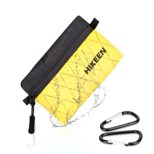Hikeen X-Pac Travel Pouch with Zipper, Lightweight | Water Resistant | Rip-Stop EDC Pouches Wallet, Small Weatherproof Pouch with D Shape Carabiner for Key Card