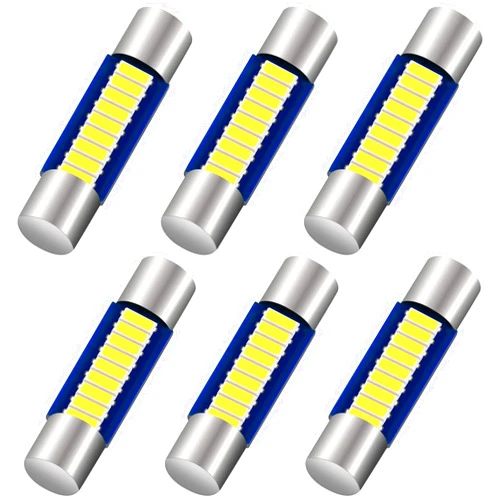 Anourney 6PCS 28mm 29mm 6614F Festoon LED Car Bulb, Extremely Bright 9-SMD 4014 chips 6641 6612F LED Bulb, Fit for Vanity Mirror Lights and Sun Visor Lights, 6000k White