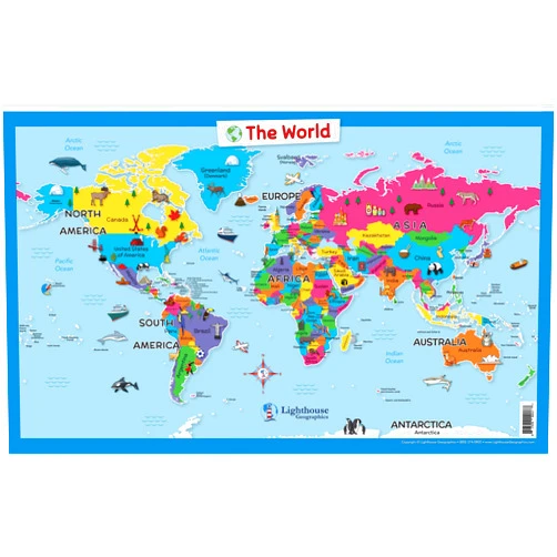 World Wall Map for Kids- World Poster Map for Home or Classroom, (18” x 26” Laminated)